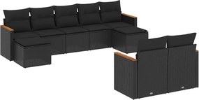 vidaXL 9 részes fekete polyrattan kerti ülőgarnitúra párnákkal