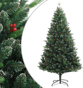 vidaXL csuklópántos műkarácsonyfa piros bogyókkal 210 cm