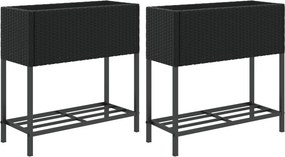 vidaXL 2 db fekete polyrattan kerti ültetőláda polccal 70 x 28 x 70 cm