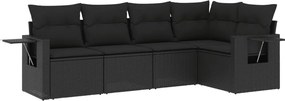 vidaXL 5 részes fekete polyrattan kerti kanapészett párnákkal
