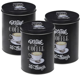 Drink Coffee 3 db Kávé tároló, 10.5x14 cm, alumínium, fekete