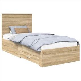 vidaXL Ágykeret fejtámlával fiókkal Sonoma tölgy 90 x 200 cm Faanyag