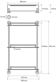 SAPHO XR608 X-Round E üveg polc hármas, rúddal 38x 67,5 x 13 cm