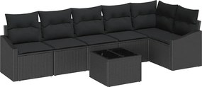 vidaXL Kerti Kanapé Szett párnával tárolóval 7 pcs Fekete polirattan