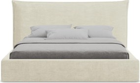 Bézs kárpitozott ágyneműtartós franciaágy ágyráccsal 140x200 cm Esala – Makamii