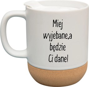 Fehér Bögre Fedéllel És Parafa Aljjal Ajándékba