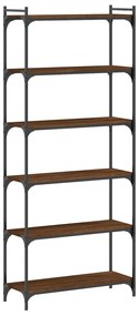 6 szintes barna tölgy színű szerelt fa könyvespolc 80x30x188 cm