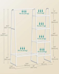 SONGMICS Ruhatartó állvány, ruharúddal és 5 tárolópolccal 40×101×153 cm, fehér