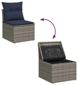 2 részes szürke polyrattan akácfa kerti ülőgarnitúra párnákkal