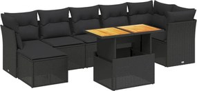 vidaXL 8 részes fekete polyrattan kerti ülőgarnitúra párnákkal