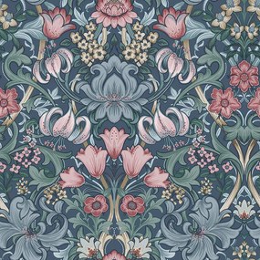 Holden Decor Tales of the Manor Fleurmont kék-lila damaszt mintás vlies tapéta – 91903