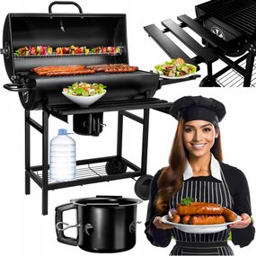 Faszenes Kerti Grill Nagy Hordó Fedéllel 2 Rács Hamutartó Hőmérő