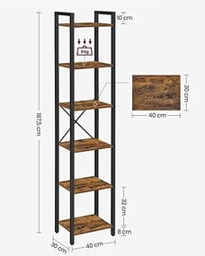 Barna TAYLOR polc fekete szerkezettel, 6 polccal
