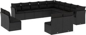 vidaXL 13 részes fekete polyrattan kerti ülőgarnitúra párnákkal
