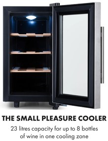 Klarstein Reserva 8 Uno, borhűtő, 23 liter, 8 palack, 11-18 ° C, 26 dB, rozsdamentes acél