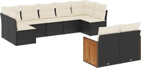 vidaXL 9 részes fekete polyrattan kerti ülőgarnitúra párnákkal