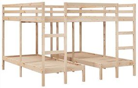 tömör fenyőfa tripla emeletes ágykeret 200x200/80x200 cm
