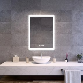 Álló fürdőszobai LED tükör 60x80cm | Páramentesítő - Óra - Fényerő és színhőmérséklet szabályozás | Welland Luxury-Line G1097