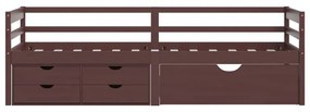 sötétbarna fenyőfa ágykeret fiókokkal és szekrénnyel 90x200 cm