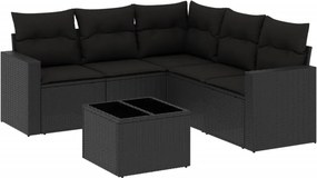 vidaXL 6 részes fekete polyrattan kerti ülőgarnitúra párnákkal