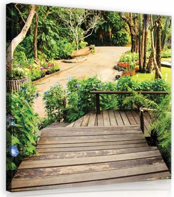 Vászonkép 40x40 Trópusi kert zöld virágok ösvény lépcső természet nyugalom