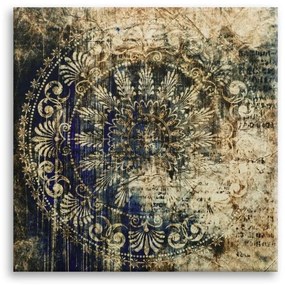 Vászon falikép, orientális mintával, 65x65 cm, kék-barna - FRESQUE