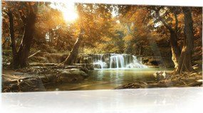 Üvegfestmény Vízesés Erdő Fák Természet Tájkép Nagy 125x50