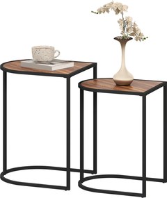 HOMCOM 2 darabos Kávézóasztal Szett, Négyzet Alakú Oldalsó Asztal, Kávézóasztal Acél Vázal, Rakható Kávézóasztal, Nappaliba, 20 kg Teherbírásig, Barna