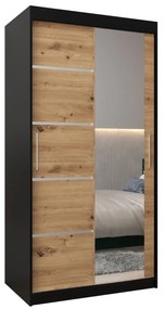 Ruhásszekrény 120 cm tükörrel Verika 2 120 (fekete + artisan tölgy). 1064191
