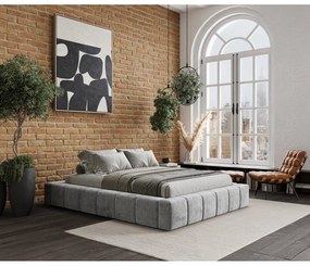 Világosszürke kárpitozott ágyneműtartós franciaágy ágyráccsal 160x200 cm Aruba L – Maison de Rêve