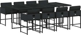 vidaXL 9 részes fekete polyrattan kerti étkezőgarnitúra párnákkal