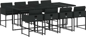 vidaXL 9 részes fekete polyrattan kerti étkezőgarnitúra párnákkal