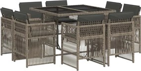 vidaXL 9 részes szürke polyrattan kerti étkezőgarnitúra párnával
