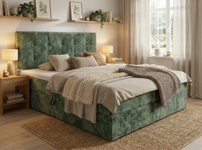 Kárpitozott boxspring ágy DIRELIS VIBE 140x200 cm sötétzöld Matrac: Bonell rugós matrac