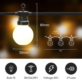 Aigostar - LED Kültéri dekoratív lánc 10xLED/8m IP44 meleg fehér