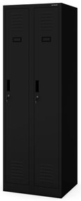 Pléh öltözőszekrény talpazaton, négymodulos, polcokkal KACPER II, 600 x 1800 x 500 mm, fekete
