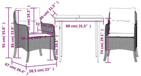 3 részes barna polyrattan kerti étkezőgarnitúra párnával