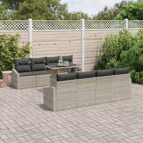 7 darabos kertiszett párnákkal, világosszürke poly rattan