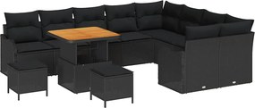 vidaXL Kerti Kanapé Szett párnával 12 pcs Fekete polirattan