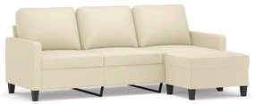 vidaXL 3 személyes krémszínű műbőr kanapé lábtartóval 180 cm