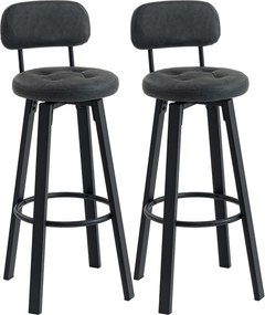 HOMCOM 2 db forgós bárszék, PU műbőr, háttámla, fém lábtartó — sötétszürke | Aosom