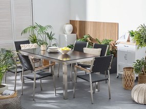 Kerti étkező szett Grosso (fekete) (üveglappal 180x90 cm) (rattan szék) (üveg). 1011749