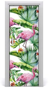 Ajtóposzter öntapadós A levelek és a flamingók 75x205 cm