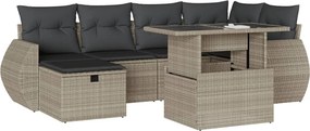 vidaXL 7 részes világosszürke polyrattan kerti ülőgarnitúra párnákkal