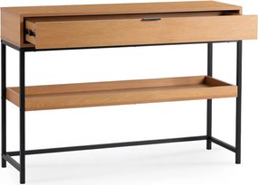 Előszobai konzol polccal tölgy/fekete színben, 100 cm, RUBY