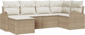 vidaXL Kanapé Szett párnával tárolóval 6 pcs Beige és Fehér polirattan