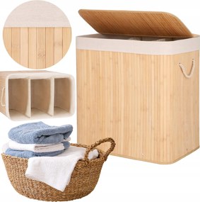 Bambusz Szennyestartó Kosár Fedővel Nagy 150L Bambusz