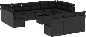 vidaXL 14 részes fekete polyrattan kerti ülőgarnitúra párnákkal