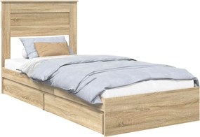 vidaXL Tárolós Ágy fejtámlával Sonoma tölgy 90 x 190 cm Faanyag