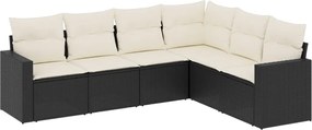 vidaXL 6 részes fekete polyrattan kerti ülőgarnitúra párnákkal
